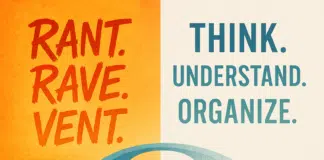 I started a new blog: Split image showing two sides. Left side features chaotic, handwritten text reading "RANT. RAVE. VENT." in warm orange and red tones. Right side features clean, minimalist text reading "THINK. UNDERSTAND. ORGANIZE." in cool blue and green tones. A small wooden bridge connects both sides, symbolizing the transition from emotional venting to thoughtful action.