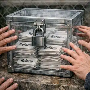The Illusion of Stability: Why Incremental Reform Always Fails | John Prince reform proposals trapped inside sealed container