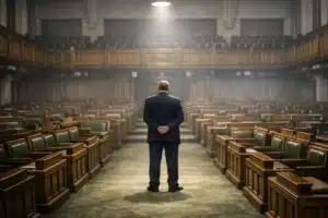 lone MP in empty Parliament chamber