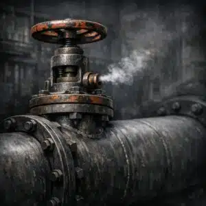The Illusion of Stability: Why Incremental Reform Always Fails | John Prince A pressure release valve on a large pipe, with a small amount of steam escaping, while the rest of the pipe remains sealed.