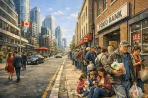 Canada Needs a Revolution. Contrast between corporate wealth and economic hardship in a Canadian city.